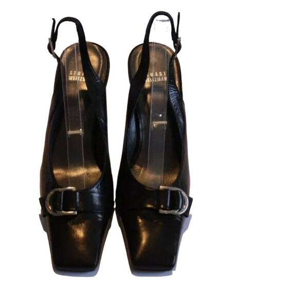 Stuart Weitzman Slingback Heels- Buckle & Reflective Metal on Heel Size 8 - Picture 1 of 12